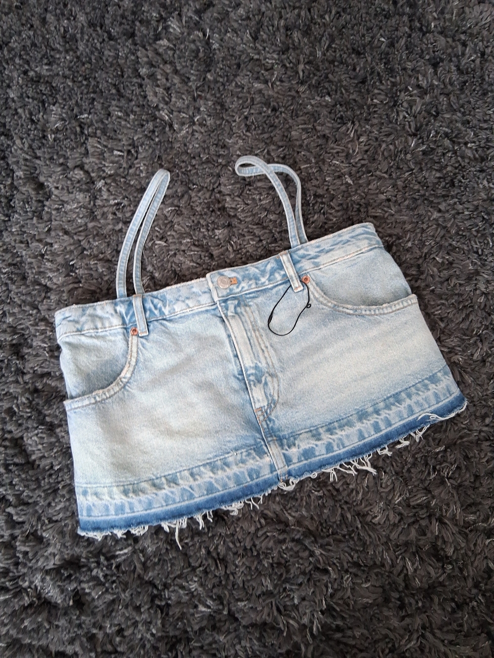 Zara Light Blue Denim Crop Top with Straps